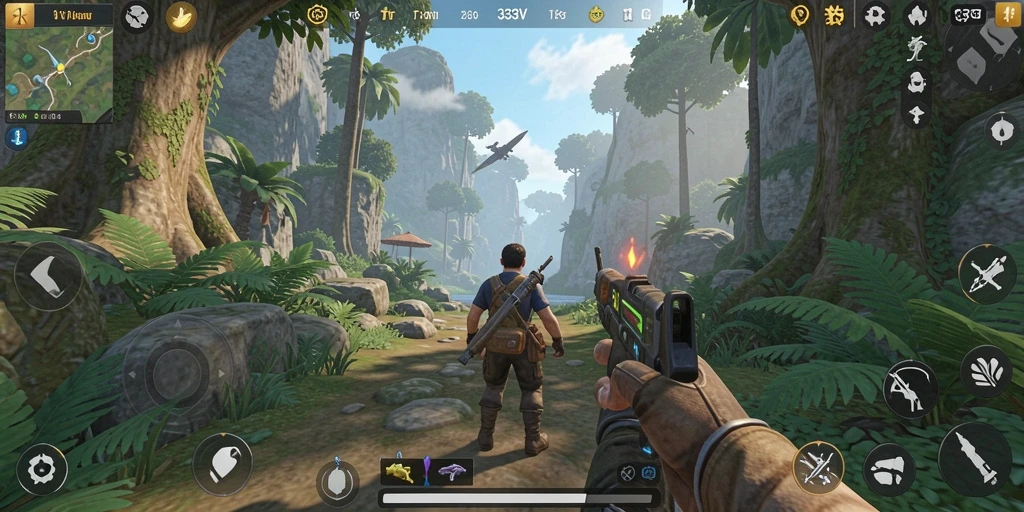 Screenshot gameplay 333V menampilkan aksi peperangan yang intens.