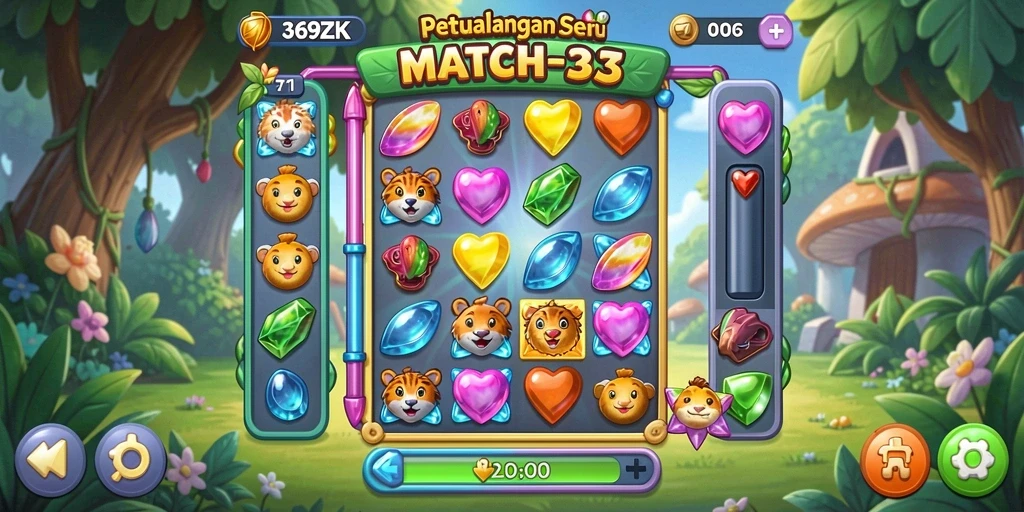 Screenshot gameplay 369ZK menampilkan aksi seru dalam permainan Match-3.