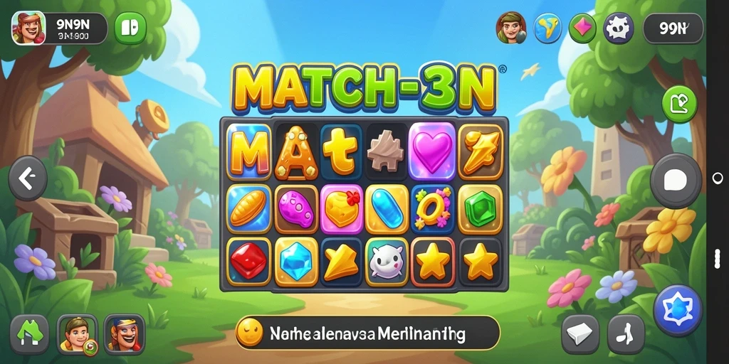 Screenshot permainan 9N9N menampilkan gameplay Match-3 yang menarik.