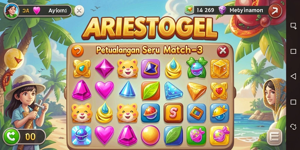 Tampilan gameplay seru dari ARIESTOGEL dalam aksi Match-3.