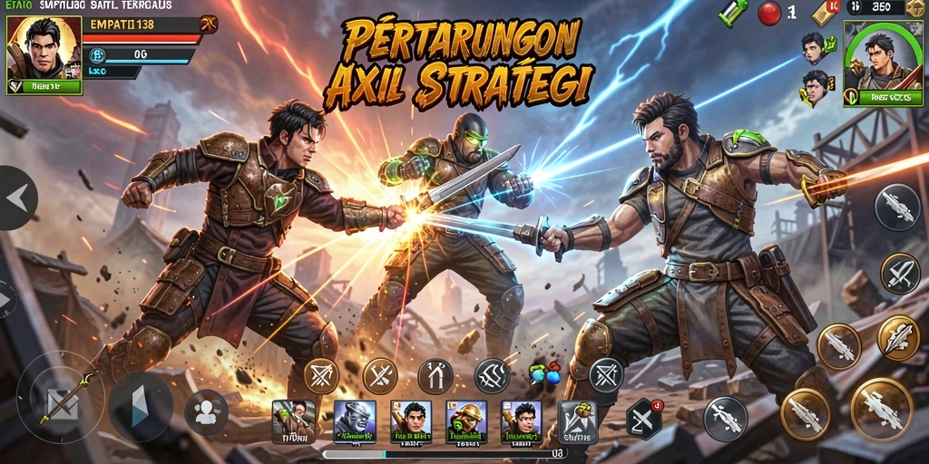 Screenshot gameplay menunjukkan pertarungan intens dalam EMPATI138.