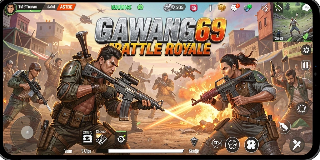 Screenshot GAWANG69 yang menunjukkan aksi seru gameplay Battle Royale.
