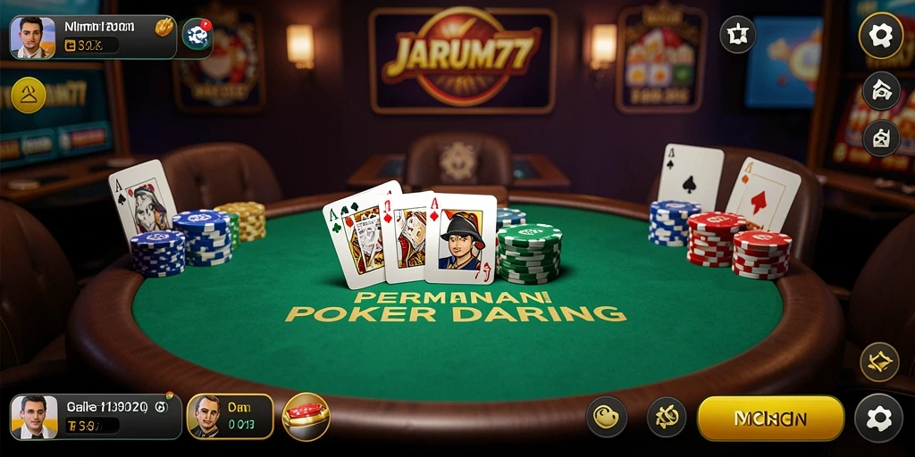 Screenshot JARUM77 menunjukkan aksi permainan poker yang seru.
