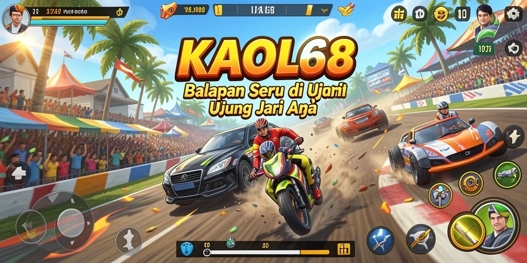 Screenshot utama KAOL68 menampilkan aksi balapan yang mendebarkan di trek yang indah.
