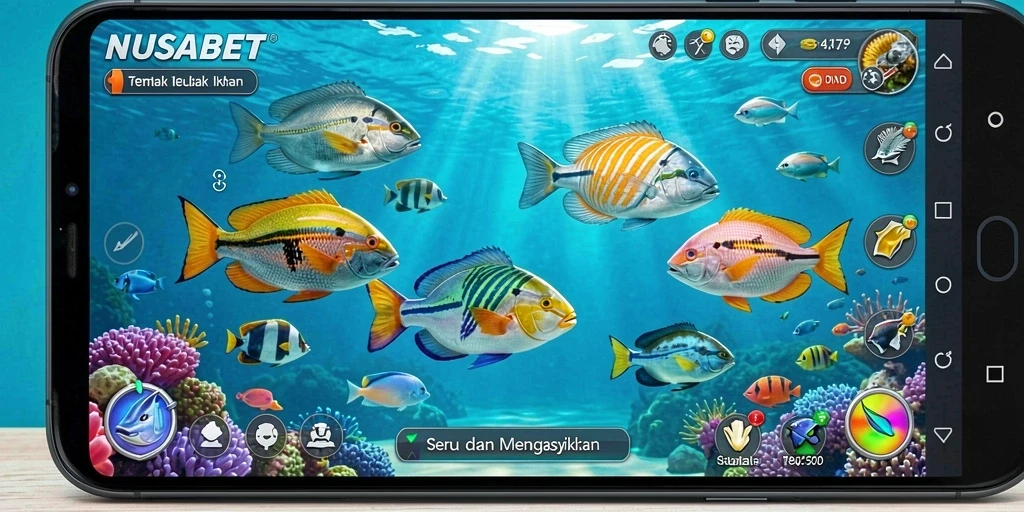 Tampilan gameplay NUSABET yang menarik saat menangkap ikan.