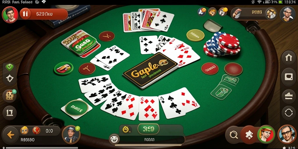 Screenshot gameplay RR89 menampilkan suasana permainan Gaple yang seru.