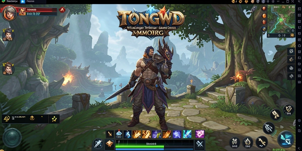 Screenshot gameplay TONGWD yang menunjukkan dunia MMORPG yang kaya.