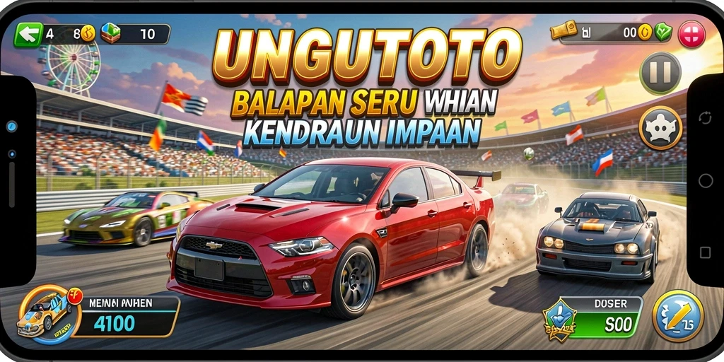 Tangkapan layar gameplay UNGUTOTO menampilkan aksi balapan yang seru dan mendebarkan.